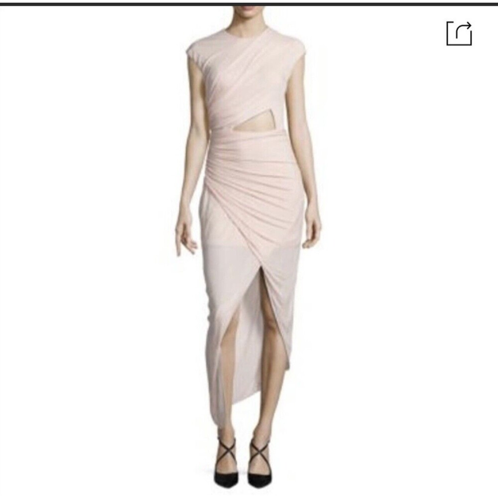 Halston Heritage Draped Jersey Cut Out Criss Cross Side Gathered Pink Dress